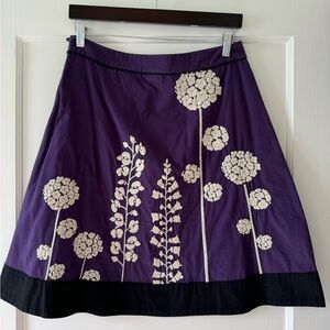 Anthropologie Lithe size 4 purple embroidered floral midi skirt with black trim